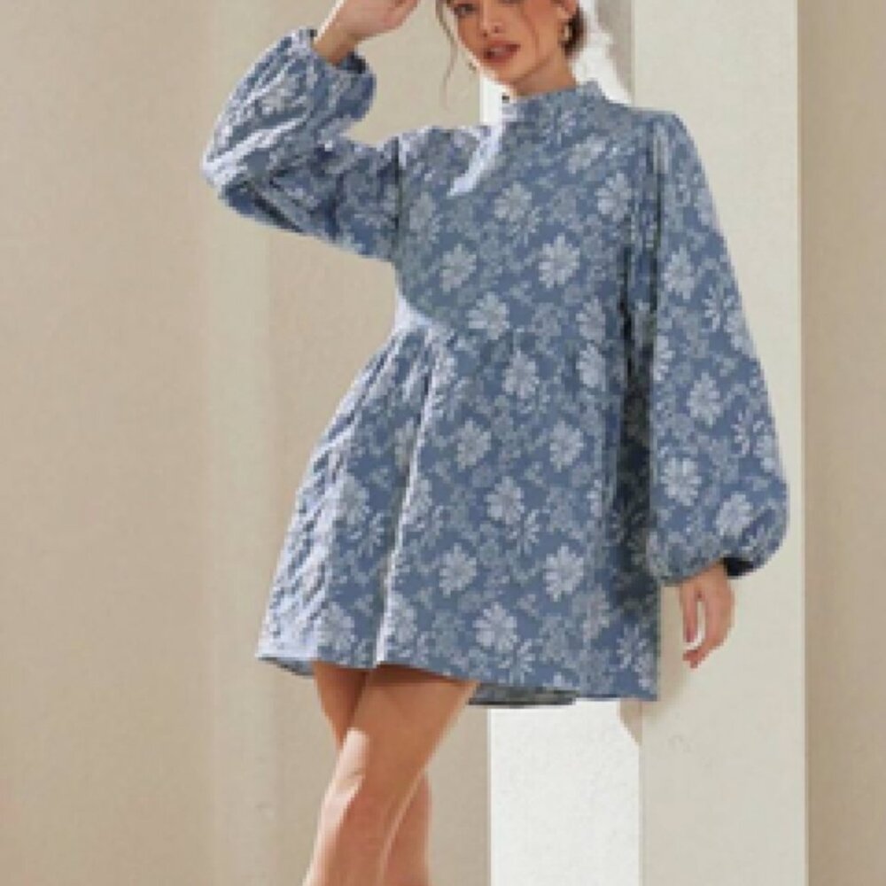 NWOT - Dreamy Blue Floral Baby Doll Dress - Picture 2 of 4